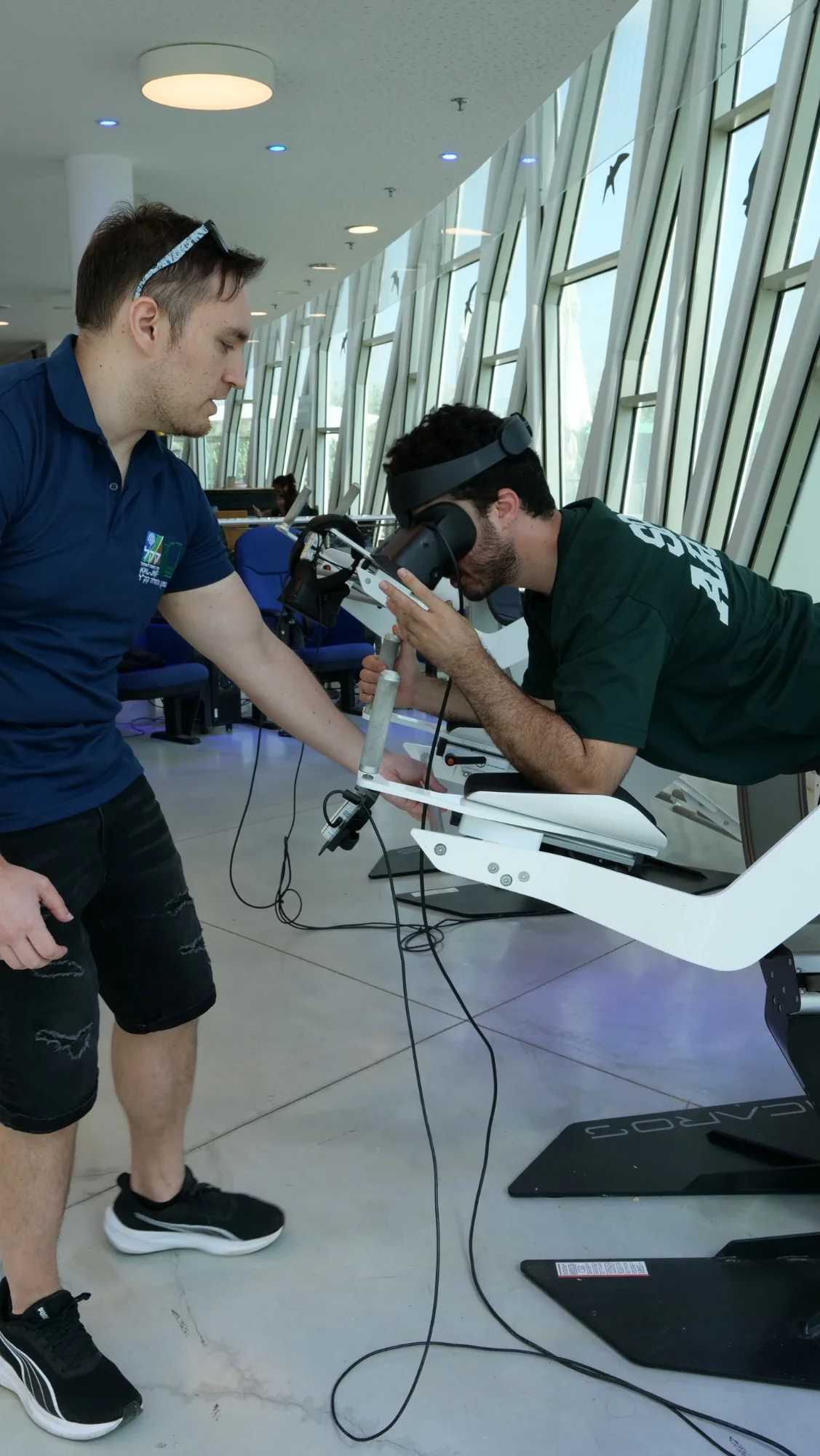 מבקר בחוויית המציאות המדומה לעוף עם העגורים
